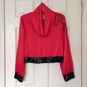 Vintage Caron Satin Blouse with sparkling decoration & stretchable cuff and edge